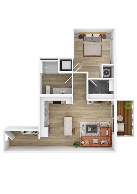 Floor plan for 1 bed, 1 bath, 659 sqft